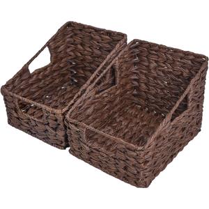 GRANNY SAYS Wicker Storage Baskets, Waterproof Wicker Basket with Handles, Trapezoid Woven Storage Bins for Organizing, Decorative Basket for Home Decor, Brown, 2-Pack
