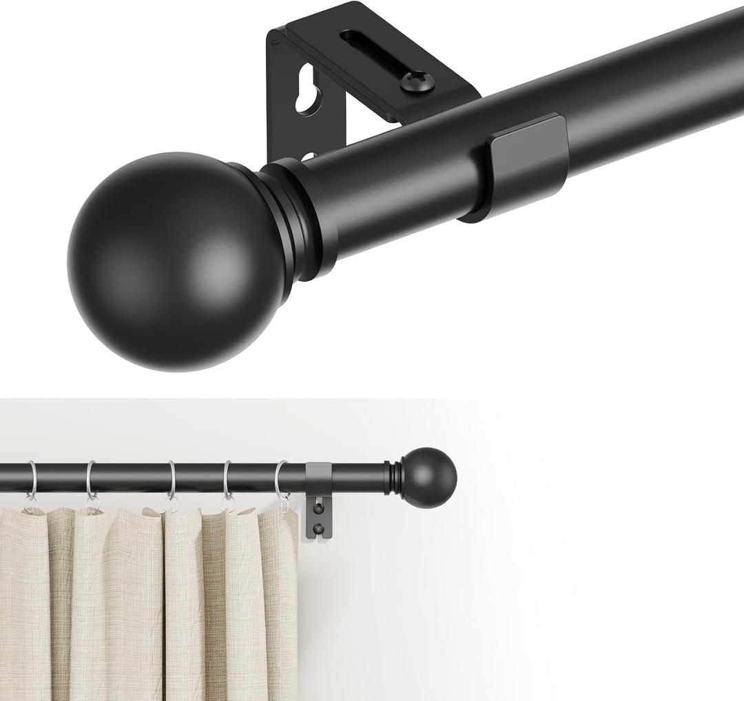 GXOACKJ Curtain Rods for windows 32-46 inch, 1 inch Diameter Decorative Matte Black Adjustable Heavy Duty Metal Curtain Rod set with Brackets