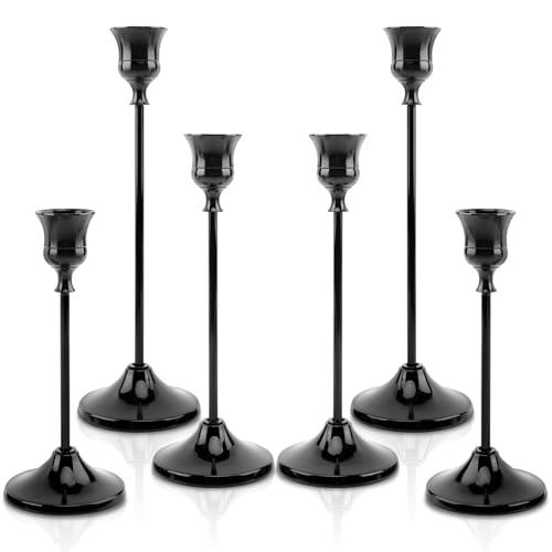 6PCS Candlestick Holders, Metal Taper Candle Holder, Gold Candle Holders for Table Centerpiece Mantel Party Wedding Christmas Home Decor (Black)