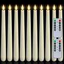 Homemory 12 Pcs Waxy Flameless Taper Candles with Remote, Led Flameless Candlesticks Classic Tall Candle, Flickering Battery Operated Taper Candles for Bedroom, Dining Room, Ivory, 9.6 inches