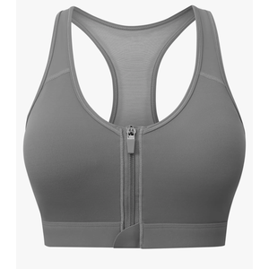 High Impact Front Closure Sports Bra for Women Post-Surgery Mesh Racerback Sports Bra High Support Workout Running Bras Grey SIZE L