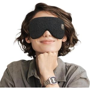 Heated Eye Mask Rechargeable Eye Warmer for Dry Eyes Stye Relax, Blackout Eyes Mask for Airplane Sleeping for Travel, Birthday Idea for Woman/Man (Black)