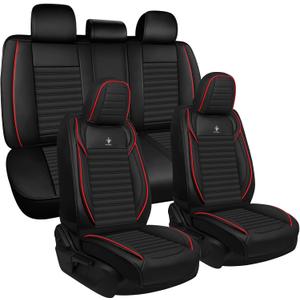 Seat Covers Full Set Fit for Nissan Rogue 2015-2026, Breathable and Comfortable Leather Car Seat Cover, Standard Waterproof Cushion Cover Auto Interior Accessories (Black Red)