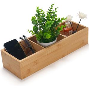 Bamboo Bathroom Basket, Wood Toilet Tank Basket, Wooden Storage Box with 3 Compartments for Bathroom Organizer (16.5 x 5.5 x 3.5 inch)