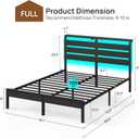 Rolanstar Full Size Bed Frame with USB Charging Station, LED Bed Frame with Wood Storage Headboard, Black Metal Platform Bed with Under Bed Storage, No Box Spring Needed, Noise Free