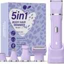 5-in-1 Bikini Trimmer for Women, IPX7 Waterproof Electric Razors Shaver, Cordless Body Hair Trimmer, Facial & Pubic Hair Removal, Ceramic Blade (Purple)