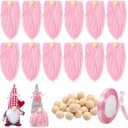 12 Pcs Precut Gnome Beard Faux Fur Costume Beard Handmade Dwarf Beard with 12 Wooden Balls and Ribbon for Thanksgiving Christmas Valentine St. Patrick's Day Easter Spring Summer (Pink)