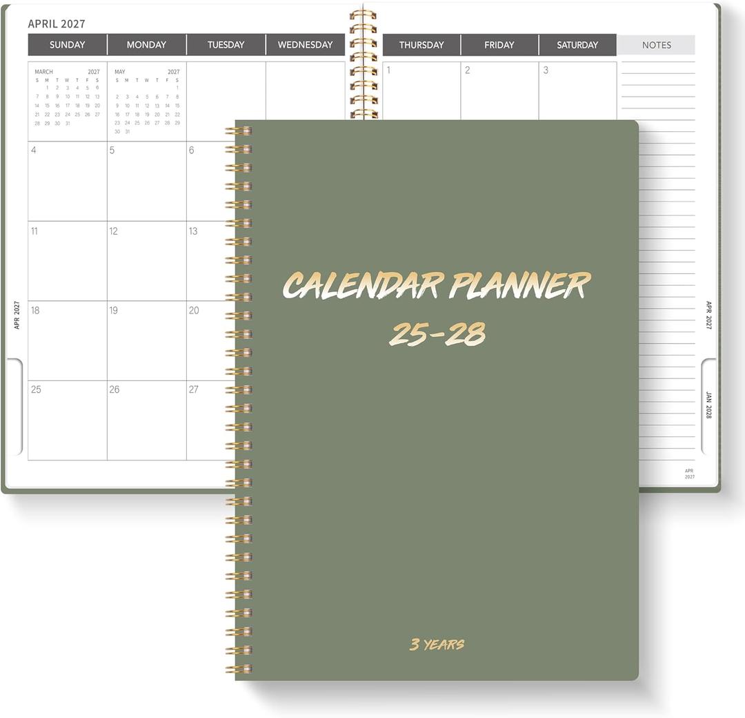 3 x Monthly Planner 2025-2028, 2025 Calendar 36 Months Planner With Monthly Tabs, July 2025- June 2028, 8.5" x 11", 3 Years Academic Calendar Hard Cardboard Cover with Spiral Bound, Perfect for School & Office for Women & Men (Green)