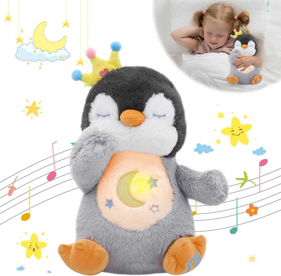 MIAODAM Breathing Stuffed Animal Penguin Plush with Realistic Breathing Action and Lighted Music Perfect for Babies and Kids