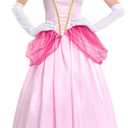 AFAVOM Princess Peach Costume with Crown and Gloves for Adult Women Halloween Birthday Party Dress up Fancy Cosplay Outfit (X-Large, Pink)