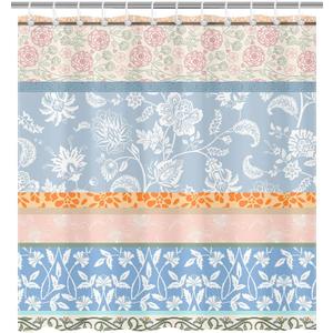 Boho Floral Shower Curtain for Bathroom, Blue Floral Vintage Shower Curtain with 12 Hooks Waterproof Fabric Farmhouse Bath Curtain for Bohemain Bathroom Decor, 72 X 72 Inch