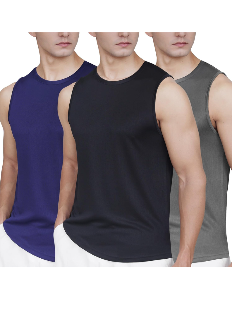 Mens Tank Tops 3 Pack,Quick Dry Gym Sleeveless Muscle T Shirts for Men's Fitness, Small, Blue/Gray/Black 