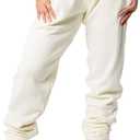 Kamo Fitness CozyTec High-Waisted Sweatpants for Women Baggy: Comfy Lounge Pants with Pockets Crafted from Soft Thick Fleece (Beige, S)