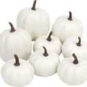 Artgar Pumpkin Decor - White Artificial Pumpkins - 8 PCS Foam Pumpkin Set for Fall Halloween Thanksgiving Harvest Holiday DIY Decor for Home Tabletop Mantel Decoration