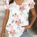 T&Twenties Womens Summer Tops Ruffle Short Sleeve Tunic Tops V Neck Loose Fit Flowy T-Shirts (L)