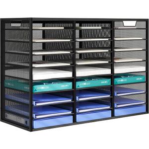 Letter Size Paper Organizer, Metal Literature Organizer, Sturdy Paper Sorter Desktop Organizer for Storage, Classroom Mailbox Keep Desktop Clean, 27 Compartments, Black