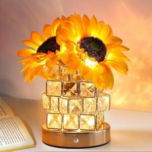 Fussion Sunflower Lamp Gifts for Women, Rechargeable Warm Flowers Night Light, 3 Color Temperature Stepless Dimming Touch CordlessTable Lamp, Birthday Gift for Mom Grandmom Girlfriend