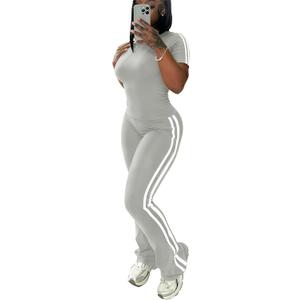 HBQ Women's 2 Piece Sweatsuit Slim Fit Top Flare Legging Pants Casual Tracksuit Lounge Matching Sets, Large