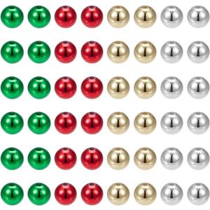 PH PandaHall 400pcs 10mm Christmas Beads for Jewelry Making, 4 Colors Red Green Beads Metallic Gold Silver Acrylic Bead Spacer Bead for Jewelry Making Xmas Party Decor Pens Bracelet Necklace DIY Craft