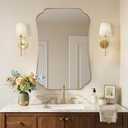ANDY STAR 24"x36" Gold Mirror, Brushed Brass Scalloped Wall Mirror, Bathroom Wall Mirror with Stainless Steel Metal Framed Ideal for Bedroom, Hallway