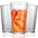 Amyoole Drinking Glasses Set of 8, 16oz Clear Highball Water Glasses, Stackable Lead-Free Hammered Glass Cups, Kitchen Drinkware Glassware for Cocktail, Beer, Juice, Iced Tea, Margaritas and Mixed Drinks