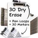 Dry Erase Clipboard (30pc Set) with White Board Markers | Small White Board Dry Erase Clipboards for Classroom, to Do List White Board Small Clip Boards - Class Pack, 30 Dry Erase Markers Included!