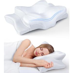 Ultra Pain Relief Cooling Pillow for Neck Support, Adjustable Cervical Pillow Cozy Sleeping, Odorless Ergonomic Contour Memory Foam Pillows, Orthopedic Bed Pillow for Side Back Stomach Sleeper (Queen, White)