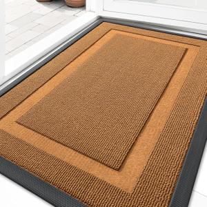 OLANLY Front Door Mat Indoor Outdoor Entrance, Waterproof All-Season, All-Weather Doormat, Sturdy Natural Rubber, Low Profile, Easy Clean Patio Porch Entryway Mat, 35x23, Tangerine Orange