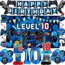 10th Birthday Decorations for Boys, Blue Video Game Party Decorations, Level 10 Backdrop, Banner, Hanging Swirls, Honeycomb Centerpieces, Foil & Latex Balloons for 10 Years Old Boy Birthday Decor