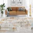 Eleisa Modern Abstract 8x10 Area Rug for Living Room, Gold & Brown, Non-Slip Stain Resistant Washable Rug, Abstract Vintage Home Decor Carpet for Bedroom, Kitchen, Dining Room