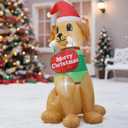 4FT Christmas Inflatable Blow up Christmas Dog is Holding a Sign That Reads Merry Christmas Decoration with LED Light Indoor Outdoor Yard Graden Yard Party Holiday Decor