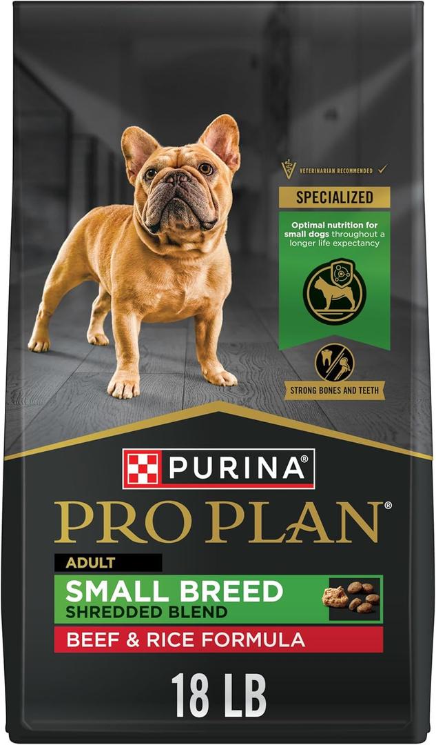 Purina Pro Plan Small Breed Dry Dog Food, Shredded Blend Beef and Rice Formula with Live Probiotics - 18 lb. Bag