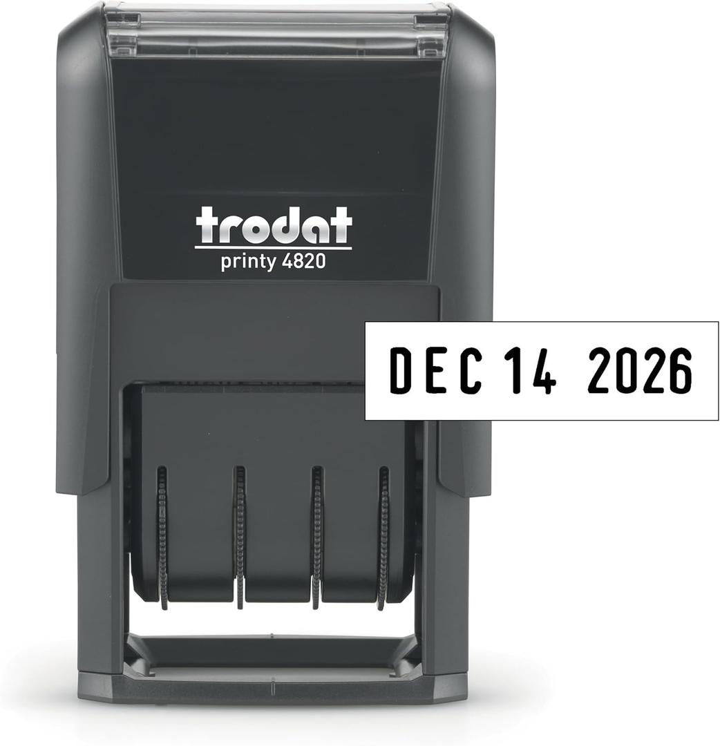 Trodat 4820 Printy 4.0, Self-Inking Date Stamp for Professional, Classroom and Personal Applications, 3/8 x 1-, CO2 Compensated Date Stamper (Black)