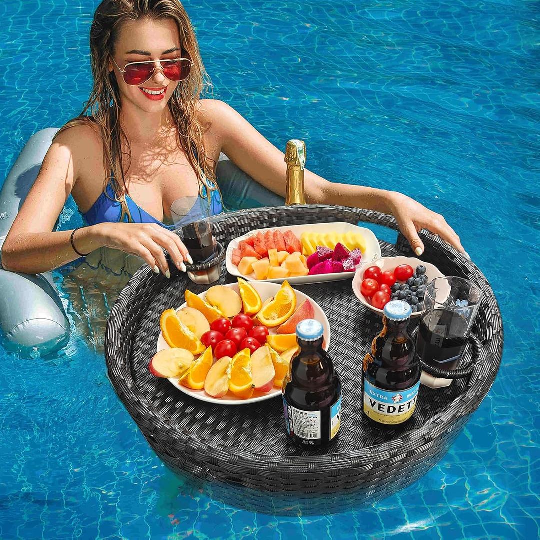 Floating Tray for PoolFloating Pool Tray, Floating Tray - Floating Pool Table, Ideal for Food & Drinks - Floating Table for Pool - Essential Floating Food Tray for Pool Activities(Round), Large