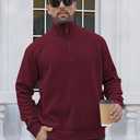 Men's Quarter Zip Sweatshirt Pullover Sweater Casual Long Sleeve Stand Collar Quarter Sweaters (L)
