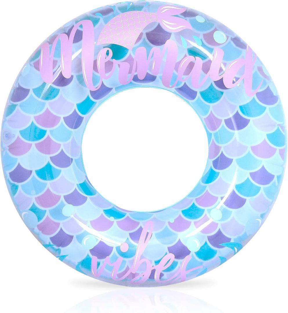 Playtek 33 inch Mermaid Print Pool Ring, Durable Floats Tubes for Swimming, Pool, Beach, Water Sports for Adults and Kids (PT8045)