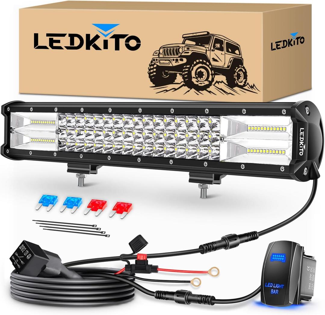 20 Inch LED Light Bar 280W 36000LM LED Off Road Driving Lights Spot Flood Combo with Rocker Switch 20AWG Wiring Harness Kit Work Fog Lamps for ATV UTV SUV Trucks Pickup Tractor Golf 4x4 Boat