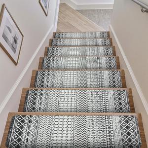 OJIA Non-Slip Stair Treads for Wooden Steps 15 Pack, 30"X8" Indoor Stair Runners Slip Resistant Stair Rugs Safety Mats for Dogs, Kids & Elders, Rubber Backed Carpet Stair Treads Stair Covers (Black)