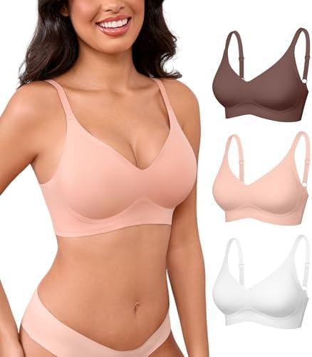 3 Womens Seamless Bras No Underwire Push Up Bras Comfort V Neck Padded Bra Wireless Bralette Basic Everyday Bra Multiple Pack, XL