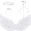 Zezzxu Angel Wings and Halo Magic Wand Set, Large White Feather Wing Halloween Angel Costume Set for Adults Girls Women (35.4 × 15.7 Inches)
