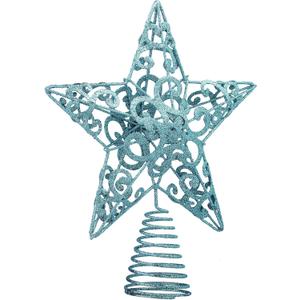 Aneco 10 Inches Christmas Treetop Star Metal Glittered Christmas Tree Topper Xmas Tree Decoration Topper for Christmas Holiday Home Office School Mall Decor, Blue
