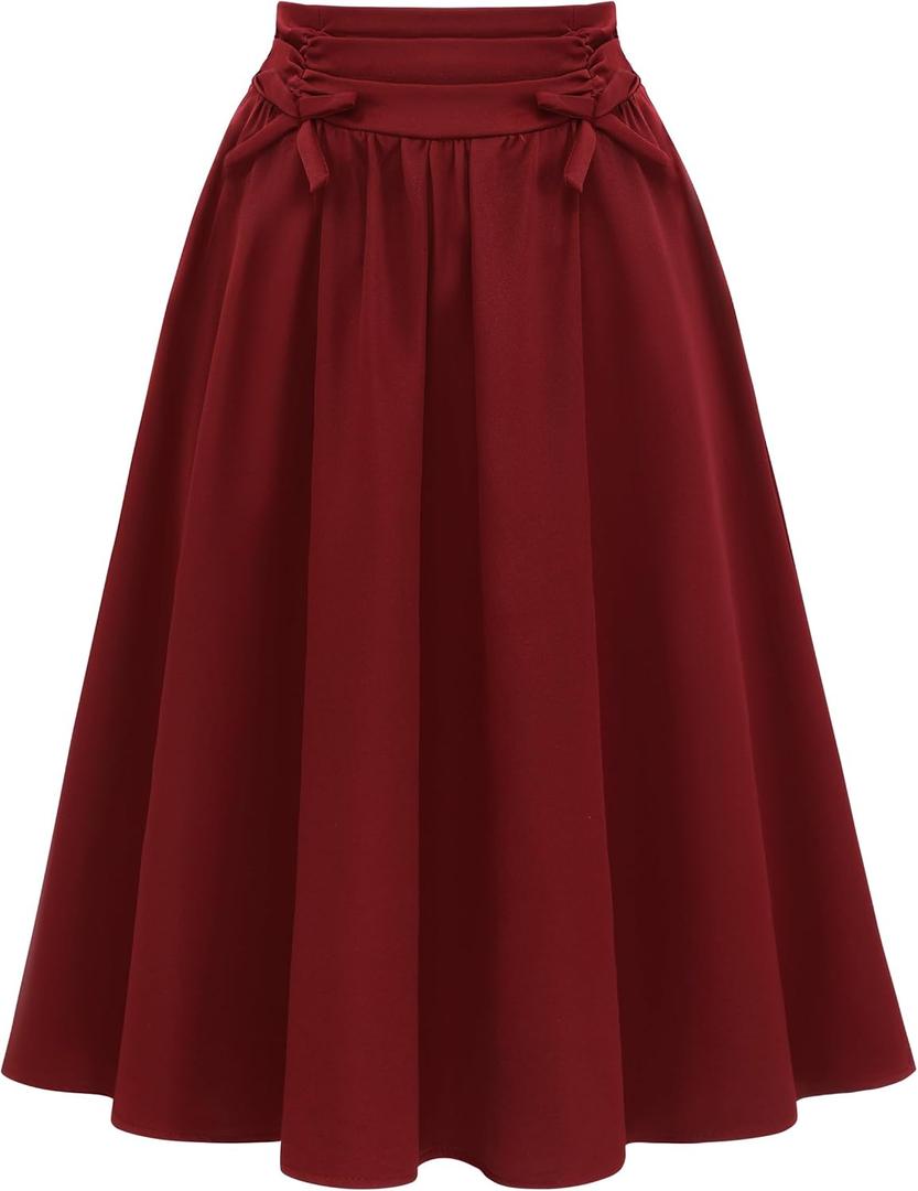 Wedtrend Vintage Skirts for Women High Waisted Midi Skirt A Line Skirt Office Work Skirt with Pockets (Medium, Red)