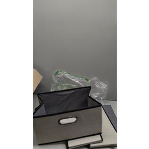 PRANDOM Fodable Storage Bins for Closet [3-Pack] Decorative Fabric Storage Baskets Cubes with Leather/Metal Handles for Shelves Bedroom Living Room Light Grey (11.5x8.5x6.7 Inch)