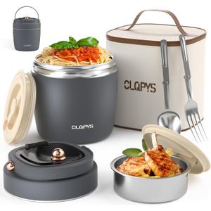 40oz Stainless Steel Vacuum Insulated Food Jar for Adults Wide Mouth Lunch Container with Spoon Fork and Carrying Bag Leak-Proof Soup Thermo Bento Box for Hot Food and Cold Food | Office, Travel Gray