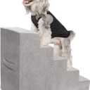 MEWANG 22.83''H Dog Stairs for Small & Medium Dogs and Old Cats – 5 Steps High-Density Foam Pet Ramp for Bed & Couch, Non-Slip, Washable Cover, Grey (Square Corner, 29.92''L×15.75''W×22.83''H)