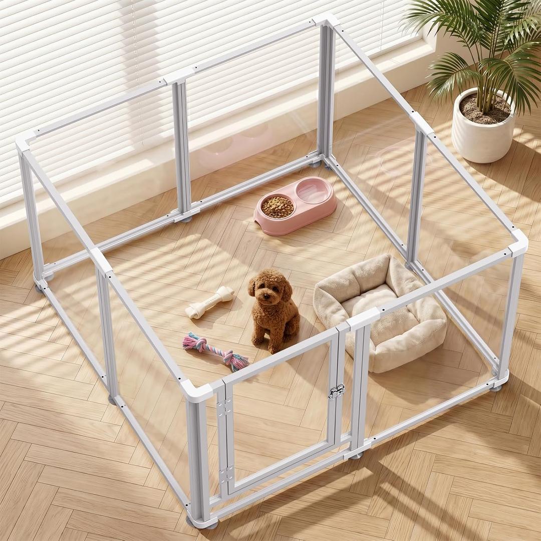 Clear Acrylic Dog Play Pen Indoor (White, 23.6H, 8)
Pet Enclosure for Small Dogs Cats, Outdoor Use with Door, Easy Assemble Cleaning