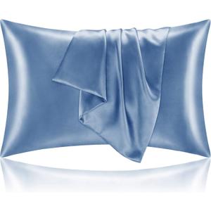 BEDELITE Satin Pillowcase for Hair and Skin, Super Soft and Cooling Similar to Silk Pillow Cases 2 Pack with Envelope Closure, Gift for Women Men(20"x30" Queen Size, Airy Blue)