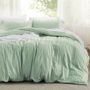Bedsure Striped Boho Kids Duvet Cover Queen Size - Tufted Boho Bedding Set, 3 Pieces Shabby Chic Home Bedding for All Seasons, Includes 1 Queen Duvet Cover & 2 Pillowcases (Sage Green, 90" x 90")