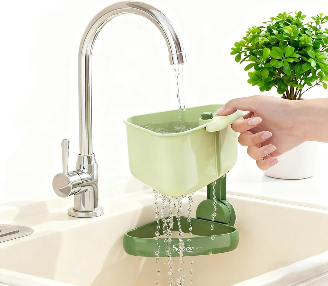 Corner Sink Strainer,Sink Strainer Basket,2026 New Upgraded Suction Cup Press Sink Drainer Basket,Food Drainer for Sink,Practical Corner Kitchen Sink,Sink Ccorner Strainer Helper (Green)