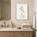 Framed Bathroom Canvas Wall Art Pink Floral and toilet paper 16x24 Decor, 16x24in